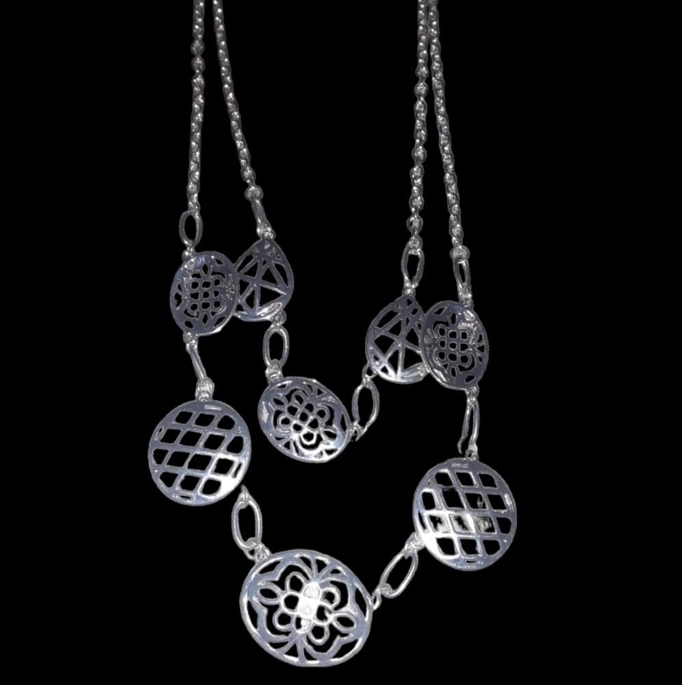 A&I Silvertone Double Strand Designer Necklace